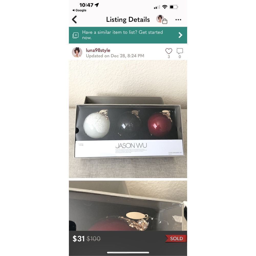 Jason Wu Neiman Marcus Holiday Ornament Set of 3 Elegant Designer Xmas Balls